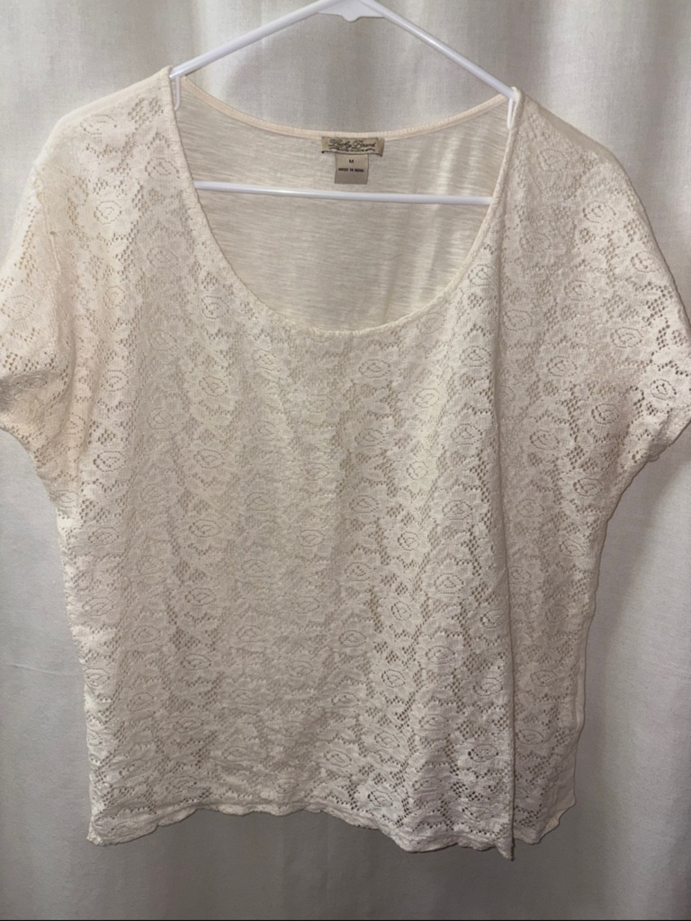 Lucky Brand Cream Lace Short Sleeve Tee